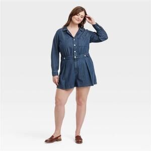 Universal Thread Long Sleeve Denim Romper Dark Wash 22 Y2K Revival Cottage